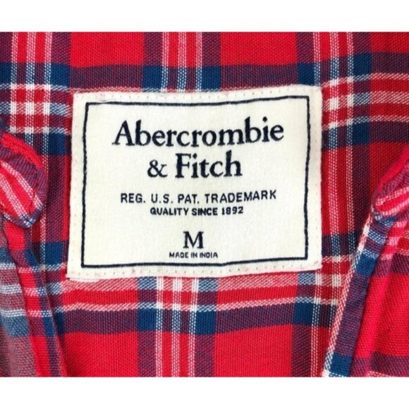 Abercrombie & Fitch Red Plaid Draped Wrap Button Front Shirt Blouse Women Sz M - Picture 4 of 7